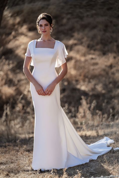 M701 Modern Gown, Sheath Wedding Gown, Sheath Wedding, Allure Bridals, Sheath Gown, Modest Wedding, Sleeve Wedding Dress, Wedding Dress Sizes, Allure Bridal