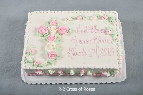 Baptism Sheet Cake Girl, Confirmation Cakes For Girls Ideas, Baptism Sheet Cake, Baptism Cake Ideas, Dedication Cake, Cross Cakes, Sheet Cake Designs, Religious Cakes, Baptism Cakes