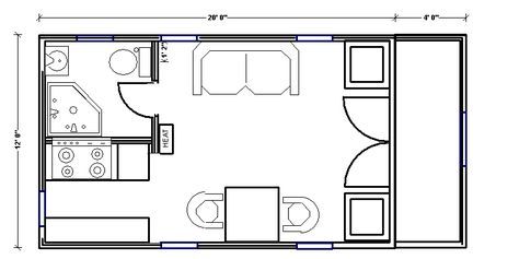 guest house plans | Second Unit- Guest House. Little House on the Trailer, Petaluma CA 20x12 Tiny House, Dream House Office, Mini Cabins, House Floorplan, Guest House Plans, Airbnb Ideas, House Pool, Pool House Plans, Studio Spaces