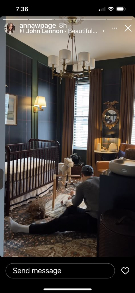 Moody Baby Boy Nursery, Tartan Nursery, Gentleman Nursery, Baby Boy Nursery Dark Wood Furniture, Moody Boy Nursery, Ralph Lauren Nursery Baby Boy, Harry Potter Baby Nursery Crib Toddler Beds, Boys Nursery Ideas, Dream Nursery