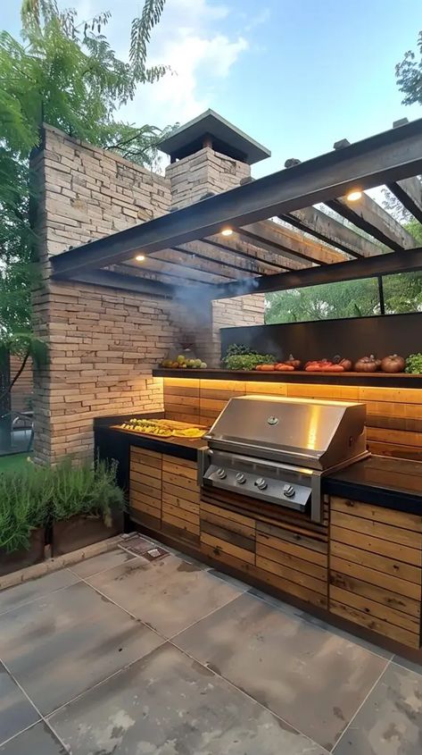 56 Outdoor Grill Stations Ideas for Every Style - DecorWithEva Bbq Area Ideas Outdoor Uk, Outside Kitchens Bbq, Barbecue Outdoor Design, Bbq Pergola Ideas Grill Area, Outside Bbq Area Ideas, Patio Grilling Area, Patio Grill Station, Grill Stations, Backyard Grill Ideas