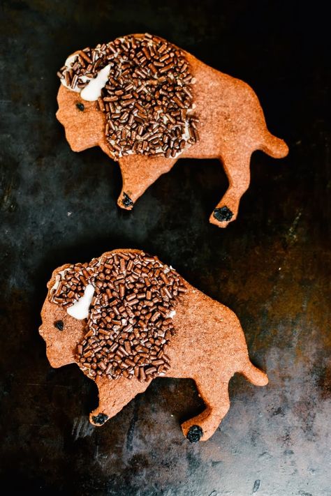 bison cookies (chocolate sugar cookies) Bake Something, Tasty Tuesday, Chocolate Sugar Cookies, Man Cookies, Cookies Chocolate, Chocolate Sprinkles, Chocolate Icing, Animal Cookies, Iced Cookies