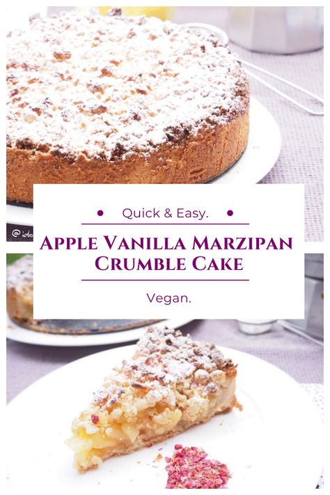 Vegan Apple Crumble Cake with marzipan Apple Pie Cake Recipe, Easy Vegan Baking, Vegan Apple Crumble, Vegan Apple Cake, Apple Crumble Cake, Baking Vegan, Apple Pie Cake, Marzipan Cake, Vegan Apple Pie