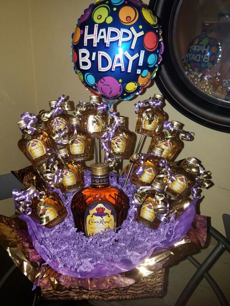 Liquor Decorations, Man Bouquets, Liquor Basket, Liquor Candy, 21st Birthday Gifts For Best Friends, Booze Bouquet, Alcohol Bouquet, Beer Cakes, Bottle Bouquet