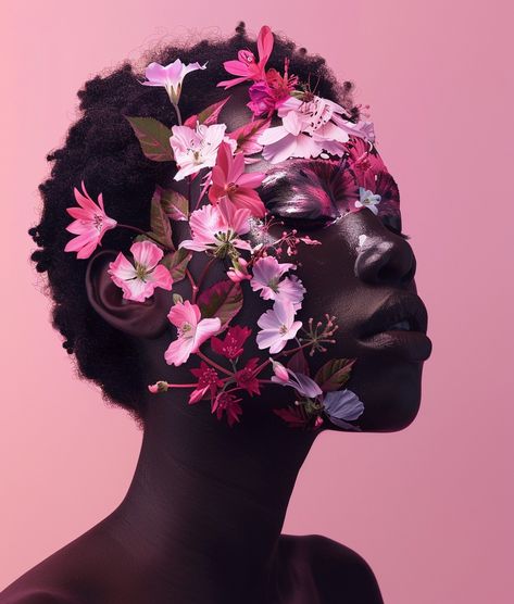 #blackwoman #flower #paintface 70’s Makeup, Afrofuturism Fashion, Fem Aesthetic, Afro Futurism, Afro Beauty, Flower Skin, Flower Woman, Beauty Nature, African People