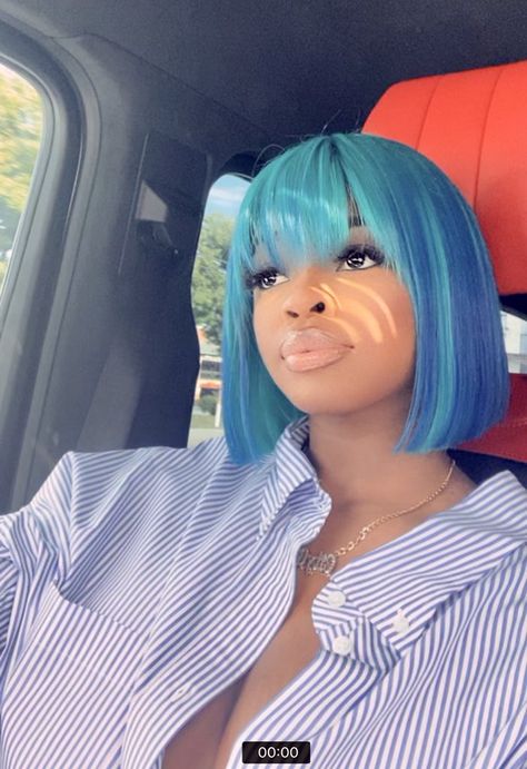 Blue Bob With Bangs, Hair Rainbow, Blue Bob, Blonde Bob Wig, Affirmation Board, Cute Hair Colors, Try On Hairstyles, Coloured Hair, Female Artist