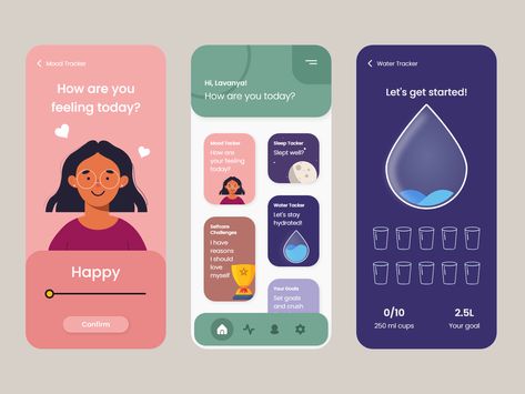 Wellness app UI design| Micro Interaction by Lavanya Maddala Wellness App Design, App Design Ideas, Kids App Design, Micro Interaction, Health App Design, Headspace App, Wellness App, Health Apps, App Design Layout