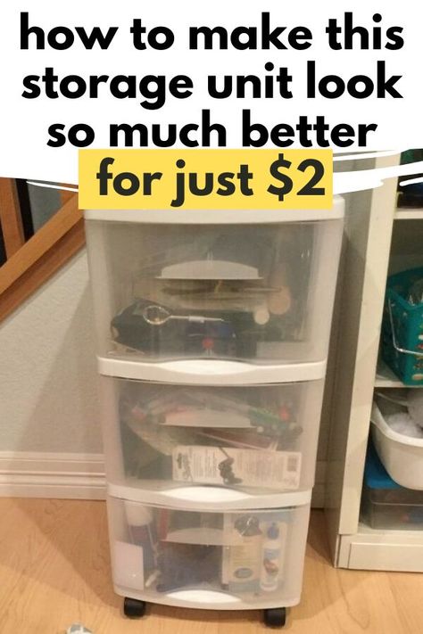 Upcycle Amazon Boxes, Plastic Cart Makeover, Cheap Desk Organization, Repurpose Plastic Drawers, Plastic Shelving Unit Makeover, Upcycle Plastic Storage Drawers, Cheap Craft Room Organization, Plastic Shelf Makeover Diy, Decorative Storage Ideas