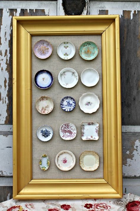 butter pat display Butter Pats Display, Large Birdhouse, Large Bird Houses, Tray Basket, Butter Pats, Sheila E, Plate Wall Decor, Plate Wall, Hanging Plates