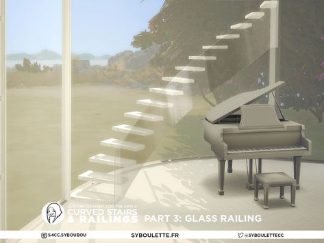 Sims 4 Cc Curved Stairs, Sims 4 Cc Furniture Stairs, The Sims 4 Cc Glass Fence, Railing Cc Sims 4, Sims 4 Glass Fence Cc, Sims Stairs Cc, Sims 4 Cc Fence Patreon, Sims 4 Staircase Cc, Sims4 Cc Stairs