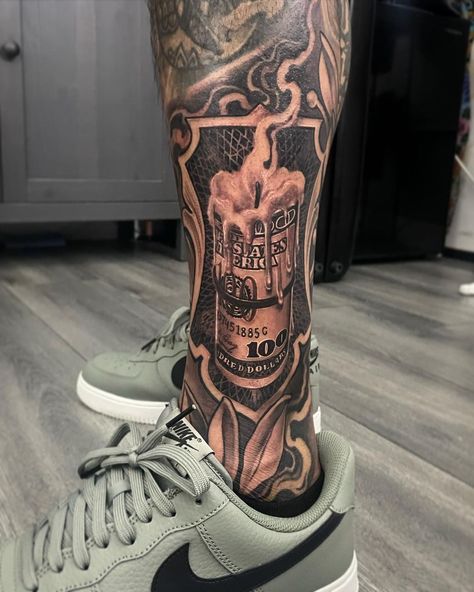 Leg Tats Men, Voll Arm-tattoos, Money Roll, Chicanas Tattoo, Chicano Tattoos Sleeve, Catrina Tattoo, Piece Tattoo, Full Leg Tattoos, Candle Tattoo