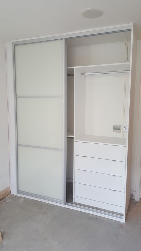 Sliding Cabinet Drawers, Two Sliding Door Wardrobe, White Wardrobe Bedroom Sliding Doors, Sliding Cabinet Design Ideas Bedroom, Sliding Door Cabinet Design, Sliding Door Wardrobe Design Small Bedrooms, Cabinet Design Ideas Bedroom, Small Bedroom Cupboards, White Wardrobe Bedroom