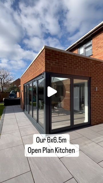 Emily | Project Ivel 🏡 on Instagram: "Our 6x6.5m Open Plan Kitchen ☺️ before operation Christmas happens 😆 🎄 ✨   We knocked through our dining room and extended out to create this look!   #kitchenextension #openplankitchen #kitchendecor #shakerkitchen #bifolddoors #kitchendesign #modernkitchen" Kitchen Dining Extension, Open Plan Kitchen Bifold Doors, Bifolds In Kitchen, Kitchen Diner Extension Open Plan Layout, Kitchen Dinner Ideas Open Plan, Kitchen Extension Ideas Open Plan, Extension Ideas Open Plan, Kitchen Extension Open Plan, Small Open Plan Kitchens