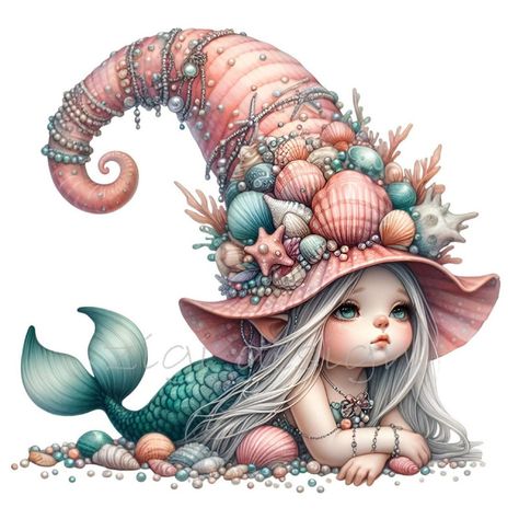 Crafters' Corner: Printable Kawaii Clip Art Animals Pack Beach Gnome, Elf Clipart, Sea Clipart, Gnome Pictures, Mermaid Clipart, Beach Clipart, Watercolor Mermaid, Funny Gnomes, Sea Mermaid