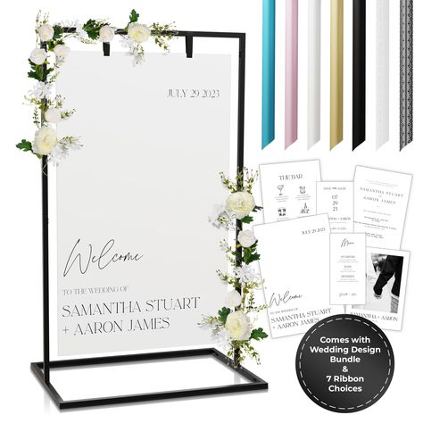 PRICES MAY VARY. CREATE A LASTING IMPRESSION with the Kiniu Easel for Wedding Sign. At 30" wide and 50" high, this welcome sign holder ensures your entrance sign can be seen from a distance, while the modern black finish will flawlessly complement your decor **Physical Welcome Sign Not included - Digital Download Avaliable** HANG WELCOME SIGN IN STYLE using the ribbons included in our wedding sign stand set. Select from black, ivory, light blue, light pink, gold, white lace, and black lace. Thes 3d Welcome Sign, Wedding Sign Holder, Wedding Sign Stand, Wedding Day Signs, Wedding Entrance Sign, Welcome To Our Wedding Sign, Budget Planner Free, Wedding Sign Decor, Wedding Budget Planner