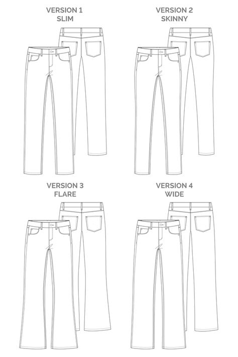 Jean Pattern, Jeans Drawing, Unique Jeans, Flat Drawings, Flat Sketches, Moda Jeans, Patterned Jeans, Paper Sewing Patterns, Instructions Booklet