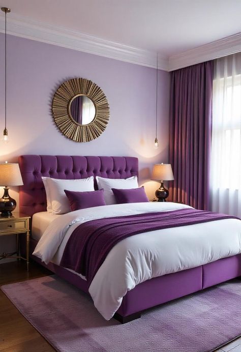 Lavender Color Scheme Bedroom, Lavender Accent Wall Bedroom, Light Purple Bedroom Walls, Light Purple Bedroom, Purple Bedroom Walls, Plum Decor, Purple Bedroom Ideas, Purple Bedroom Design, Purple Interior Design