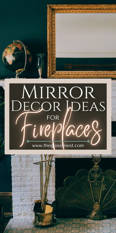 gold framed rectangle mirror above a white brick fireplace Large Square Mirror Over Fireplace, Square Mirror Over Fireplace, Mantel With Gold Mirror, Overmantle Mirror Fireplaces, Styling A Mantle With A Mirror, Rectangle Mirror On Mantle, Large Mantle Mirror, Gold Mirror Mantle, Gold Mirror Above Fireplace