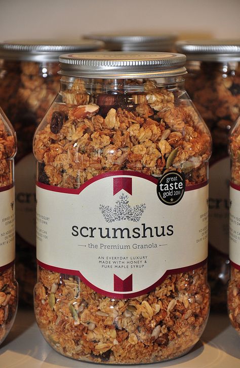 Scrumshus the Premium Granola Market Snacks, Grill Sandwich, Spices Packaging, Drinks Packaging Design, Jar Packaging, Bottle Design Packaging, Dehydrated Food, Cookie Packaging, Sauce Tomate