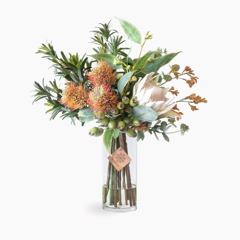 Artificial Native Flower Arrangements & Bouquets – Seaholly Flowers Native Flower Arrangements, White Wax Flower, Rustic Arrangements, King Protea, Australian Flowers, Australian Native Flowers, Native Flowers, Kangaroo Paw, Wax Flowers