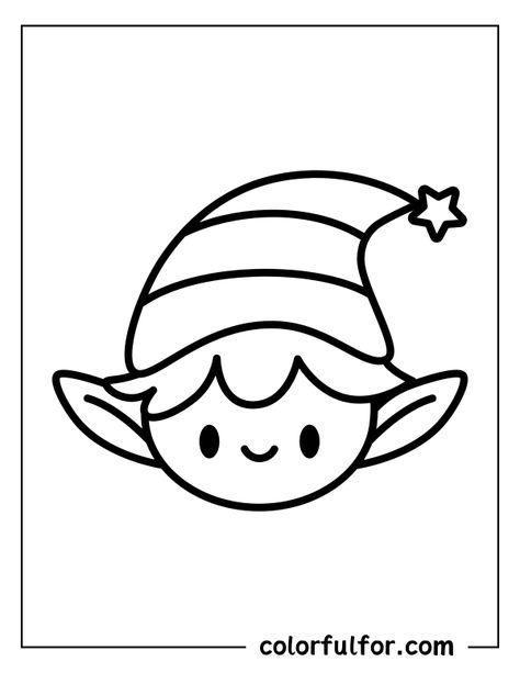 Starry-Nights-Tiny-Elf-Greetings-Coloring-Page Elf Easy Drawing, How To Draw An Elf Easy, Cute Christmas Elf Drawing, Elf Drawings Easy, How To Draw An Elf, Easy Elf Drawing, Cute Elf Drawing, Elf Drawing Sketches, Elf Coloring Pages Free Printable