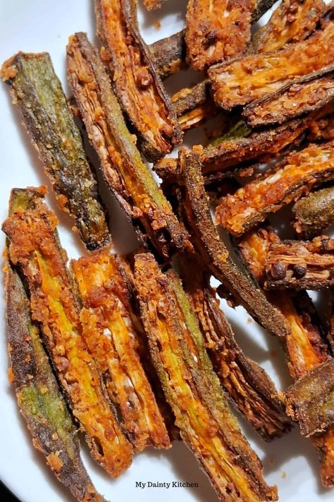 Air Fryer Okra - My Dainty Kitchen Orka In Air Fryer, Air Fryer Okra Fresh, Fried Okra In Air Fryer, Okra Air Fryer, Air Fried Okra, Air Fryer Okra, How To Make Okra, Fried Okra, Okra Recipes