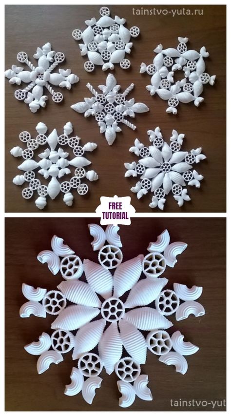 DIY Pasta Snowflake Ornament for Christmas - Easy Tutorial Christmas Snowflakes Crafts, Macaroni Crafts, Angel Tutorial, Diy Pasta, Diy Christmas Fireplace, Diy Christmas Snowflakes, Christmas Snowflakes Decorations, Christmas Easy, Snowflake Craft