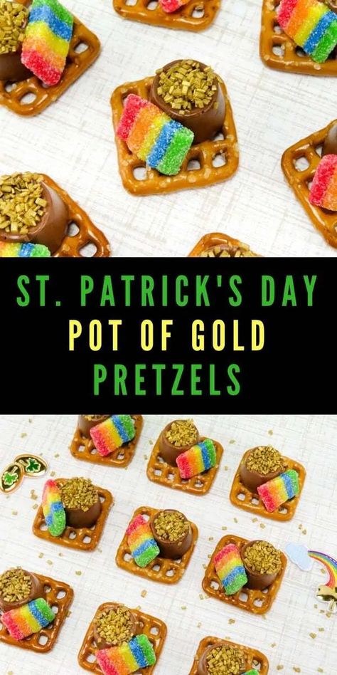 4-Ingredient pot of gold pretzels make for an easy and fun St. Patrick's Day treat for kids! St Patrick's Day Desserts, St Patrick Day Snacks, St Patrick Day Treats, St Patricks Day Crafts For Kids, St Patricks Day Food, Saint Patties, St Patrick's Day Crafts, Baileys Irish Cream, Fun Treats