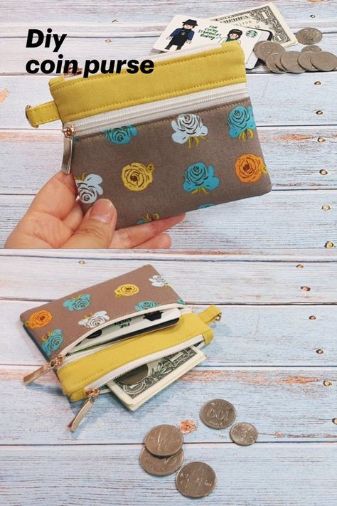 DIY Double zipper card & coin purse / zipper pouch / sewing tutorial [Tendersmile Handmade] Leather Sewing Accessories, Coin Purse With Zipper, Small Coin Purse Pattern Free Sewing, Free Coin Purse Patterns To Sew, Diy Coin Purse Pattern, Double Zipper Pouch Tutorial, Zipper Wallet Diy, Tendersmile Handmade, Diy Fabric Purses