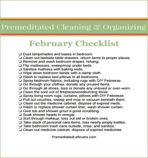 February Printable Cleaning Checklist - tips for cleaning your love nest Fall Cleaning List, January Checklist, Cleaning And Organizing, Fall Cleaning, Cleaning List, Printable Checklist, Household Cleaning Tips, Cleaning Checklist, Cleaning Schedule