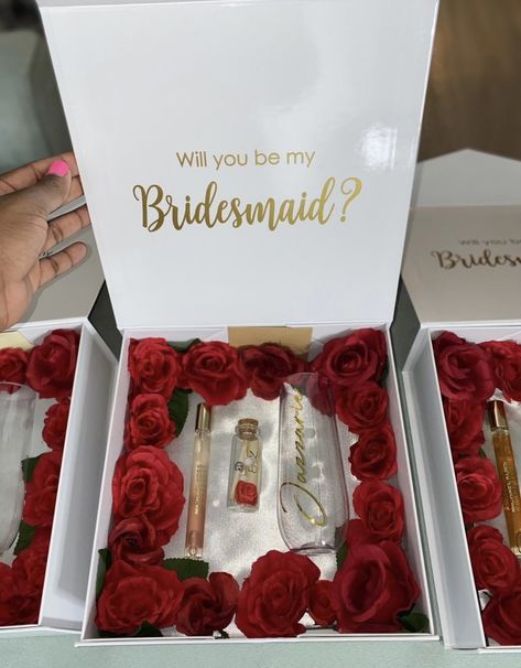 Hunter Green Wedding, Proposal Boxes, Maid Of Honor Proposal, Asking Bridesmaids, Red Bridesmaids, Luxury Experience, The Proposal, Proposal Box, Bridesmaid Proposal Box