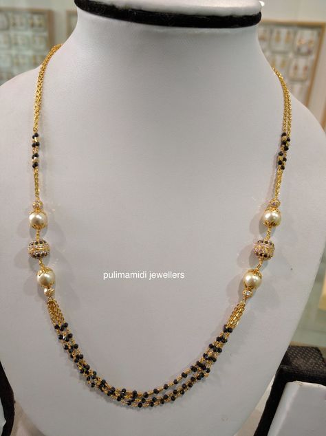 Black Crystal Nallapusalu, Blackbeads Chains, Pearl Mangalsutra, Neck Models, Indian Gold Necklace Designs, Big Stud Earrings, Mangal Sutra, Mangalsutra Design, Black Beads Mangalsutra