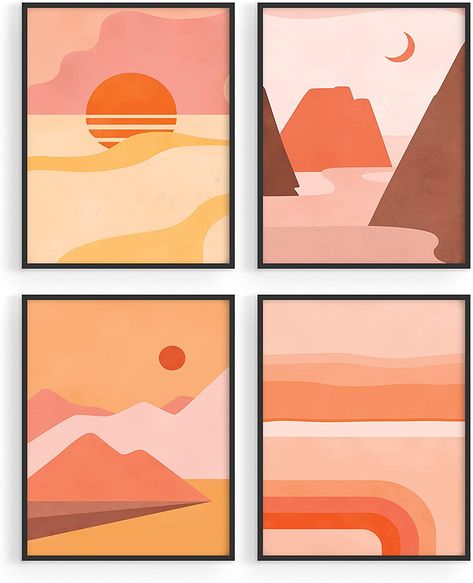 Sunset Inspired Decor, Room Aesthetic Drawing, Sunset Theme Bedroom, Nature Bedroom Aesthetic, Nature Room Aesthetic, Gallery Wall Frame Sizes, Bedroom Aesthetic Minimalist, Nature Bedroom, Pastel Nature