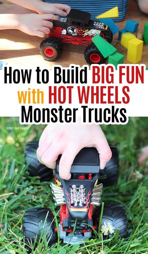 These Hot Wheels Monster Trucks are BIG fun inside and out! See how to create a backyard obstacle course or an indoor smash course with these super fun trucks kids will love. #ad #toys #monstertrucks Monster Truck Obstacle Course, Monster Truck Activities For Preschool, Backyard Obstacle Course, Monster Truck Theme, Educational Activities For Preschoolers, Monster Truck Toys, Summer Vision, Monster Truck Birthday, Outdoor Activities For Kids