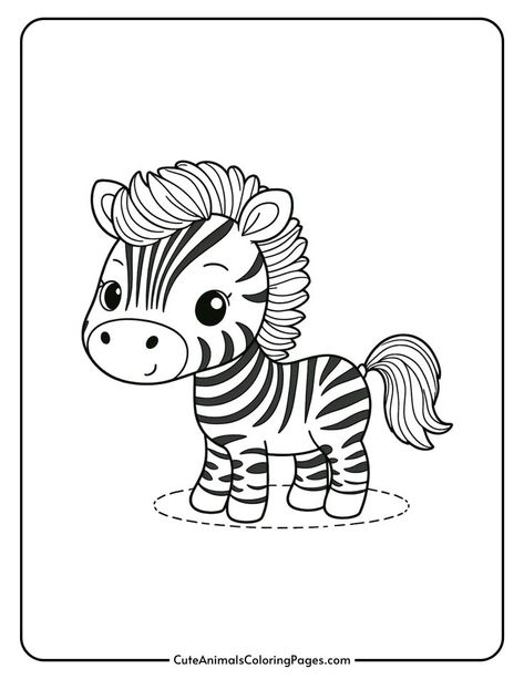 Cute cartoon zebra coloring page featuring a smiling zebra with a fluffy mane and playful expression, perfect for kids' art activities. Zebra Template, Zebra Outline, Coloring Sheets Free Printable, Cute Animals Coloring Pages, Zebra Coloring Pages, Cute Animals Coloring, Unique Art Projects, Template Free Printable, Animals Coloring Pages