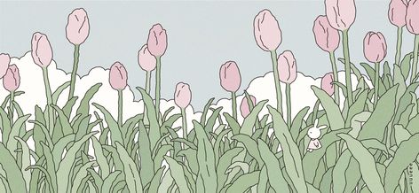 Tulips Wallpaper Aesthetic Drawing, Wallpaper Aesthetic Drawing, Tulips Wallpaper Aesthetic, Tulips Wallpaper, Wallpaper Cute, Wallpaper Aesthetic, Tulips, Green, Pink