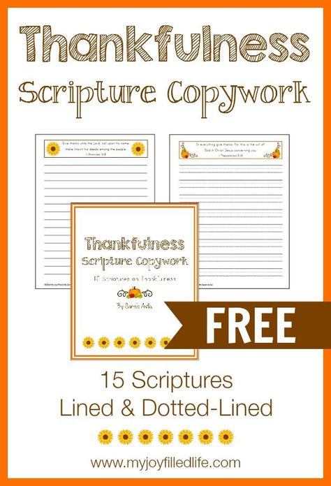 Thankfulness Scripture Copywork - FREE Printable - My Joy-Filled Life Scripture Copywork, Homeschool Copywork, Homeschool Thanksgiving, Homeschool Holidays, Science History, History Literature, Homeschool Printables, Bible Versions, Free Thanksgiving