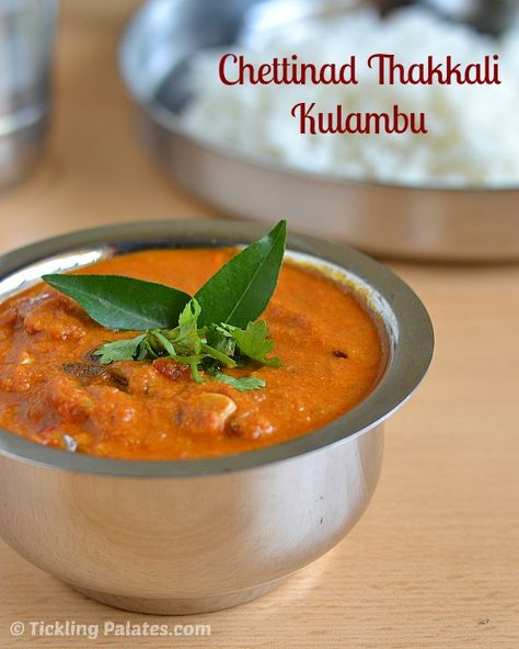 Chettinad Thakkali Kulambu Rezept Kulambu Recipe, Kurma Recipe, Vegan Indian Recipes, Rasam Recipe, Vegetarian Indian, Kerala Food, Vegetarian Curry, Tasty Vegetarian Recipes, Homemade Spices