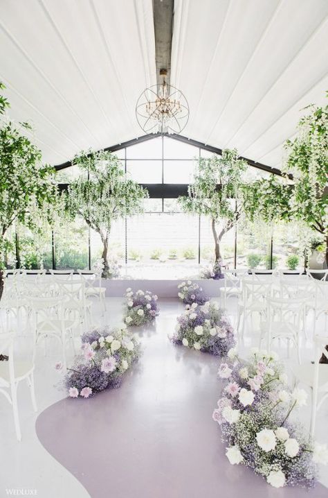 #wedluxe #wedluxemagazine #wedding #decor #ceremony #setting #wisteria #purple #lilac #white Lilac Wedding Decorations, Lilac Wedding Themes, Fake Wisteria, Purple White Wedding, Wisteria Vines, Lavender Wedding Theme, Tangled Wedding, Wisteria Wedding, Fabric Petals