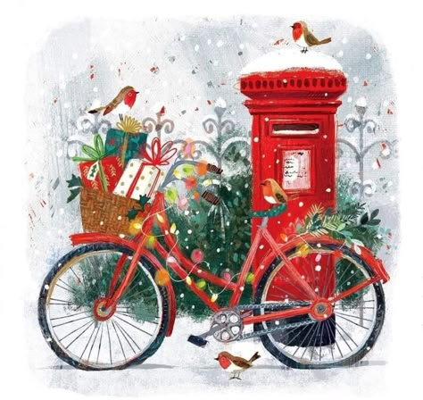 Christmas Bicycle, Bicycle Illustration, Letter Boxes, Christmas Mail, Christmas Mix, Christmas At Home, Christmas Illustrations, Stocking Gifts, Post Box