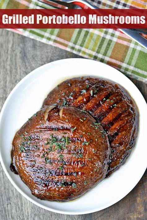 Delicious grilled portobello mushrooms are brushed with a tasty marinade of balsamic vinegar, olive oil, lemon juice and garlic. #keto #lowcarb #glutenfree #sides #sidedishes #healthyrecipes #mushrooms #portobello #dinner #grillrecipes #grilling #vegetables How To Cook A Portabella Mushroom, Grilled Portabella Mushroom Caps, Balsamic Portabella Mushroom Recipes, Portabella Mushrooms On The Grill, Italian Portabella Mushroom Recipes, How To Grill Portabella Mushrooms, Portobello Cap Recipes, How To Cook Portobello Mushroom Caps, Marinade For Mushrooms