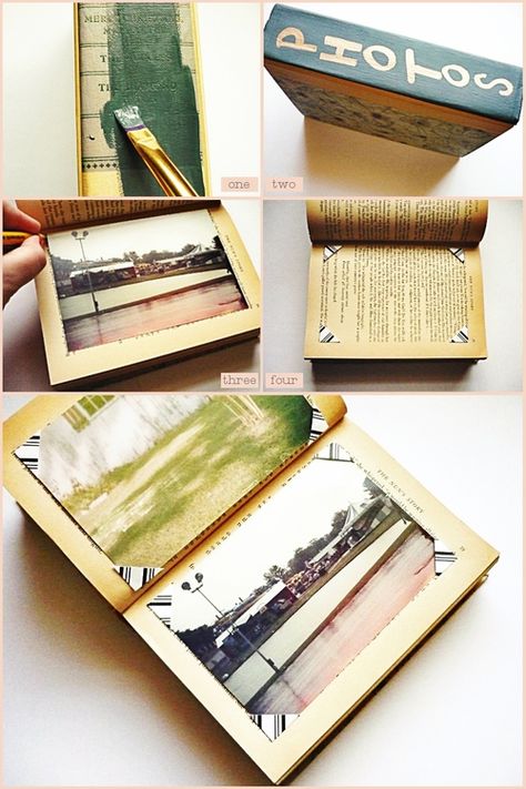 Tutorial | Make a Photo Album from an Old Book – Mother’s Day Gift Idea �– Scrap Booking Make A Photo Album, Quiet Time Activities, Book Lamp, Magical Book, Photo Corners, Book People, Up Book, Book Fair, Cheap Books