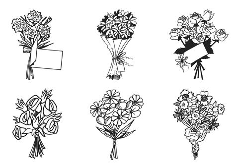 Flower Bouquet PSD Pack Wrapped Flower Bouquet Tattoo, Buqet Flowers Aesthetic Drawing, Flower Basket Sketch, Small Bouquet Of Flowers Drawing, Bucket Of Flowers Drawing, Upside Down Bouquet Tattoo, Bouquet Drawing Reference, Cartoon Flower Bouquet, Bouget Flower