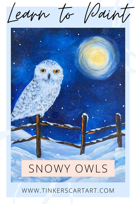 What's your favorite thing to paint? This snowy owl class is a favorite. I hope you like it and love painting in acrylics as much as I do. I'll show you step by step how to get started. Owl Acrylic Painting Tutorial, How To Draw A Snowy Owl, How To Paint An Owl Step By Step, Owl Painting Easy, Easy Owl Painting, Snowy Owl Painting, Thing To Paint, Snowy Owl Art, Winter Paintings