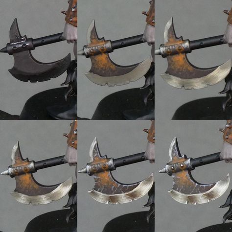 Some of the progress pictures from a good old tutorial i did the Dark Oath Chieftans axe 😃 full tutorial is on my Patreon ! There is also… | Instagram How To Paint Miniatures, Warhammer Miniatures Painting, Nmm Tutorial, Painting Figurines, Painting Fur, Warhammer Age Of Sigmar, Painting Miniatures, Warhammer Paint, D&d Miniatures