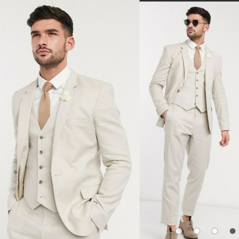 Beige Wedding Suits Men, Stone Suit Men Wedding, Stone Suit Men, Stone Groom Suit, Stone Groomsmen Suits, Stone Suit Wedding, Stone Wedding Suit, Ivory Suit Groom, Linen Groom Suit