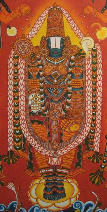 Venkitachalapathy Indian Traditional Paintings, Ancient Drawings, Lotus Flower Art, Kalamkari Painting, Kerala Mural Painting, Lord Balaji, Indian Art Gallery, Marble Painting, Tanjore Painting