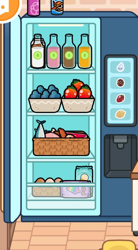 Toca Boca Fridge Restock, Toca Boca Fridge Ideas, Big Fridge, Toca Ideas, Pink Glitter Wallpaper, Adorable Homes Game, Create Your Own World, House Floor Design, Room Ideas Aesthetic