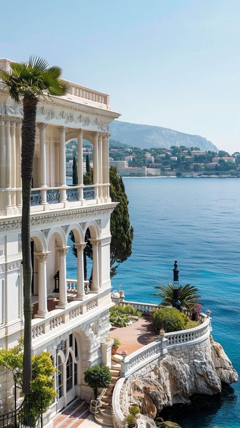 French Riviera Architecture, French Riviera Villa, Estates Home Mansions, French Riviera House, French Riviera Style Home, Seaside Mansion, Old Money Interior Design, Coastal Mansion, Old Money Interior