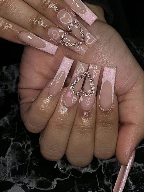 Ballet Nails, Long Press On Nails, Nagel Tips, Manicure Tips, Nail Type, Flower Nail Designs, Gem Nails, Stick On Nails, Artificial Nails